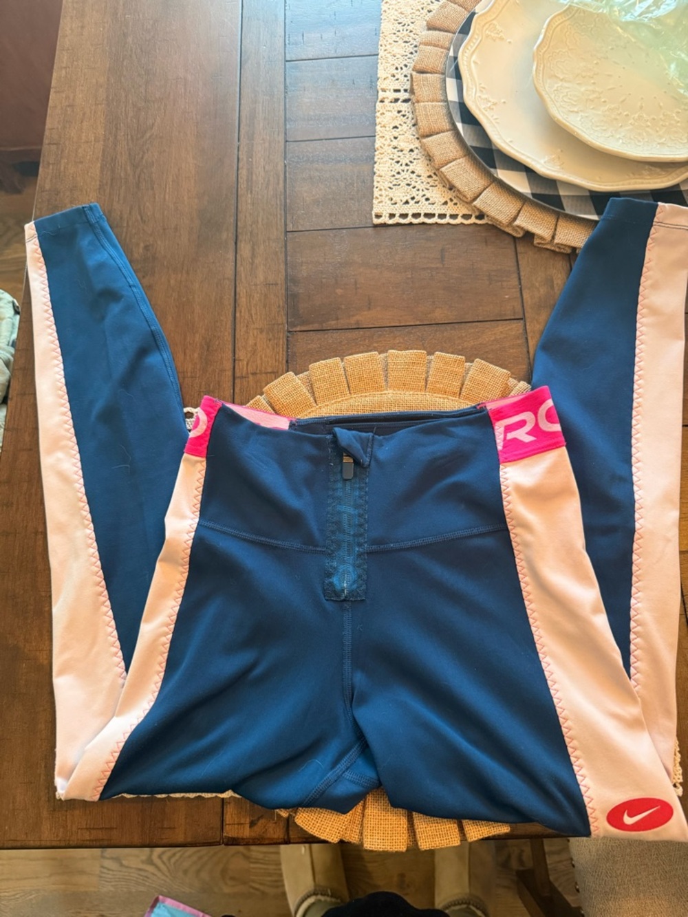 Nike Navy and Light Pink Girls' Athletic Leggings